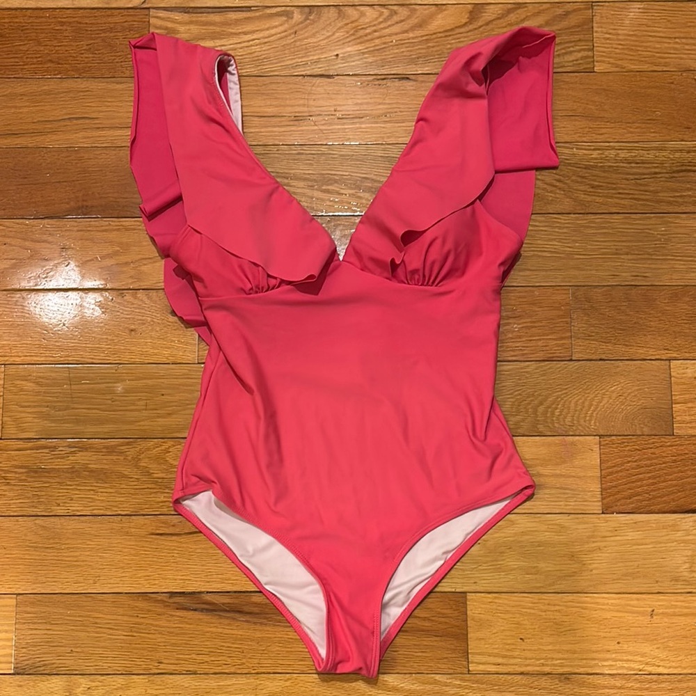 AdoreShe Pink Ruffled One Piece Swimsuit Size Small